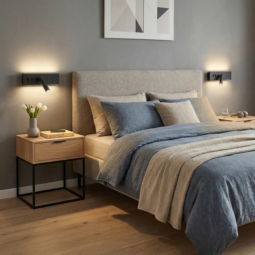 Комплект от 2 модерни стенни лампи черни регулируеми с USB-C вкл. LED - Modric