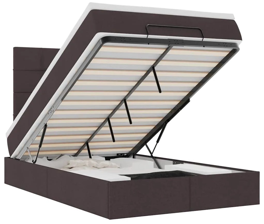 3313999 vidaXL Османска легло с матрак и LED, тъмнокафяво, 120x200 см, плат