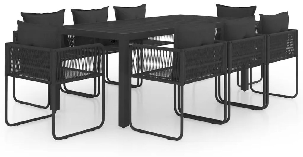 3060105 vidaXL Градински трапезен комплект, 9 части, PVC ратан, черен