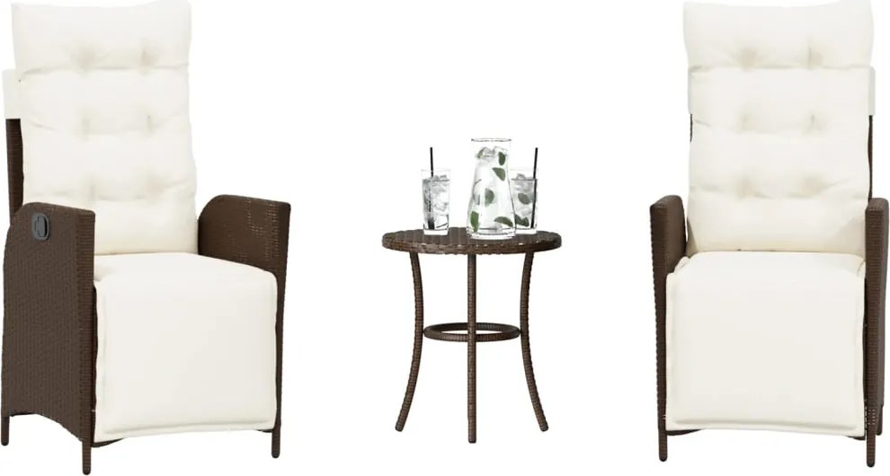 365298 vidaXL Бистро комплект с възглавници 3 части кафяв полиратан