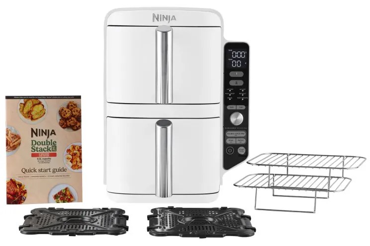 Двоен фритюрник с горещ въздух Ninja SL400EUWH, 2470W, 9.5 л, 2 кошници, 6 програми, Max Crisp, Функции Sync и Match, Бял