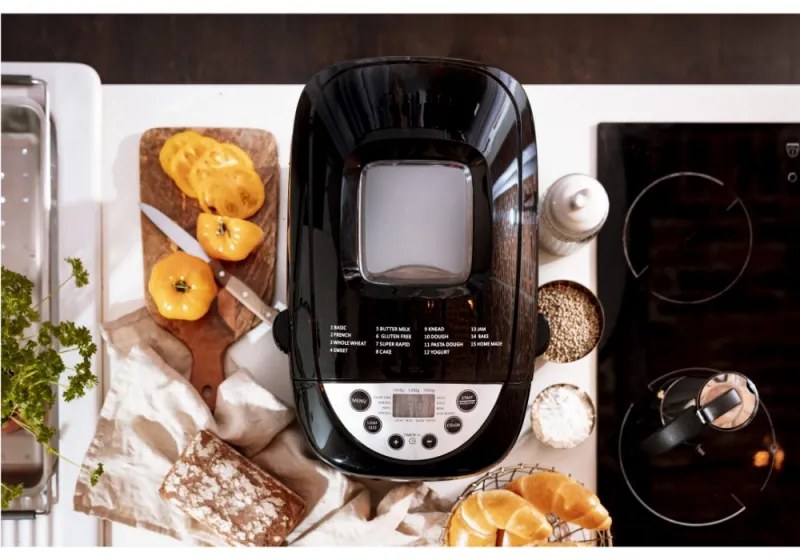 Хлебопекарна Mesko MS 6022, 1/1.5 кг, 850 W, 15 програми, LCD Дисплей, Двойна бъркалка, Подвижна кошница, Черен