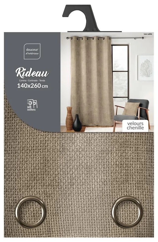 Светлокафяво перде от шенил 140x260 cm Leo – douceur d'intérieur