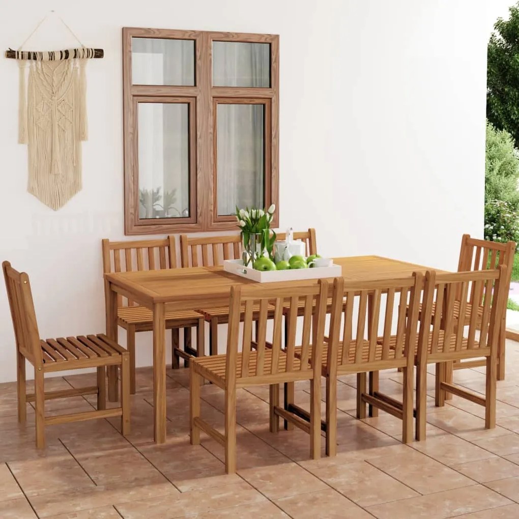 3059942 vidaXL Градински комплект за хранене, 9 части, 180x90 см, масивно тиково дърво