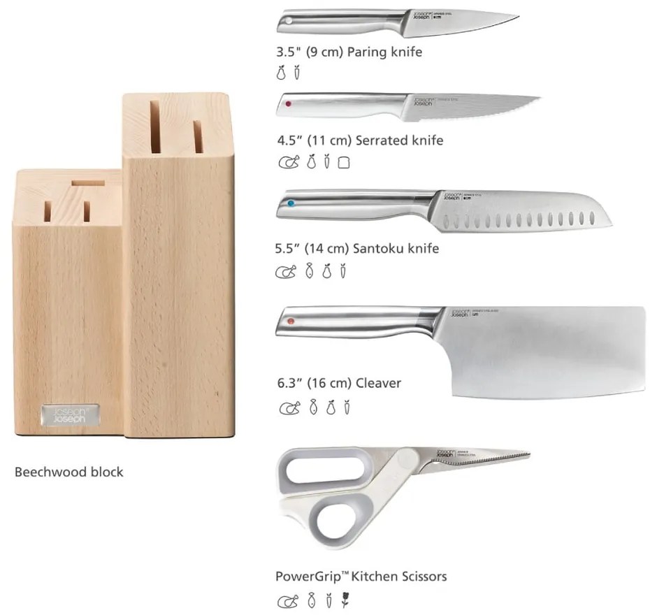 Комплект ножове с поставка от неръждаема стомана 5 бр. Elevate Fusion – Joseph Joseph