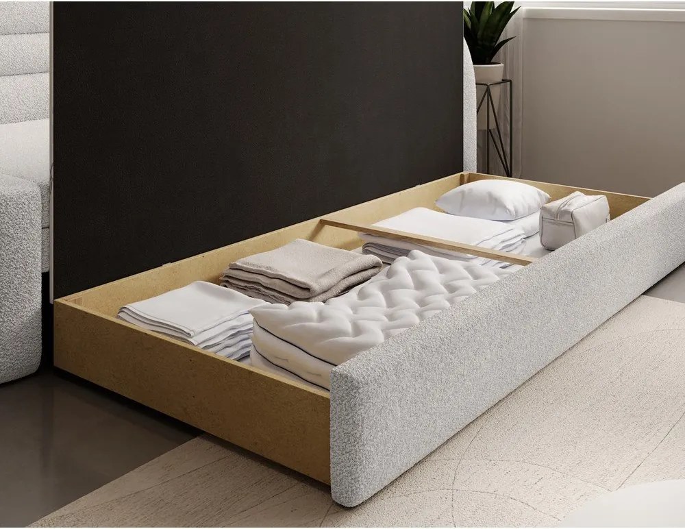 Кремав разтегателен диван с място за съхранение от букле десен ъгъл 223 cm Fabillo – ELTAP