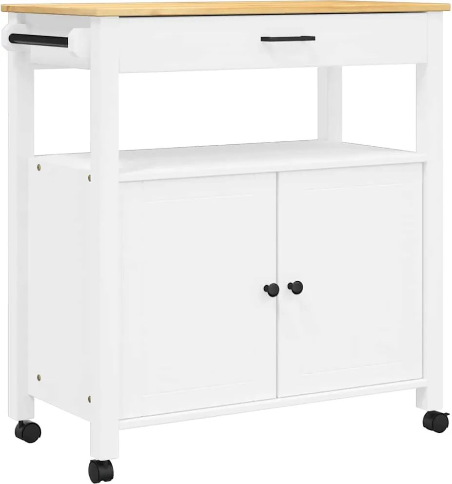 376108 vidaXL Кухненска количка "MONZA" 84x40x88,5 см борово дърво масив