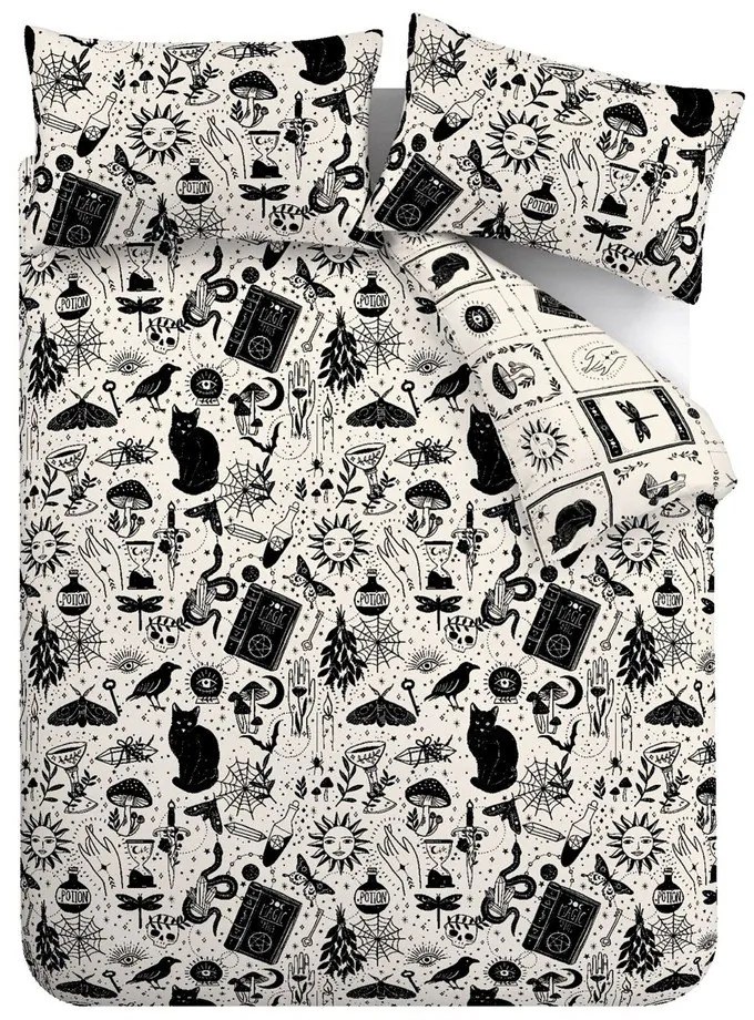 Черно-бежово двойно удължено спално бельо 230x220 cm Enchanted Witchcraft – Catherine Lansfield