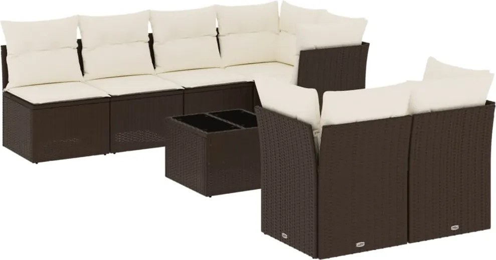 3249142 vidaXL Градински комплект с възглавници, 8 части, кафяв, полиратан