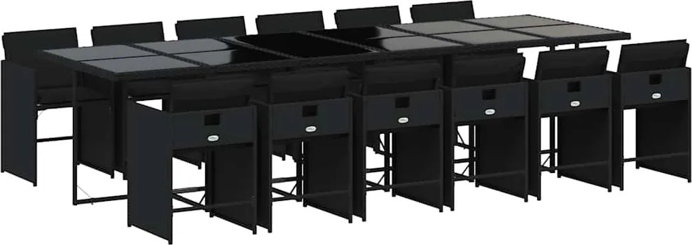 3211123 vidaXL Външен трапезен комплект 13 части с възглавници черен полиратан