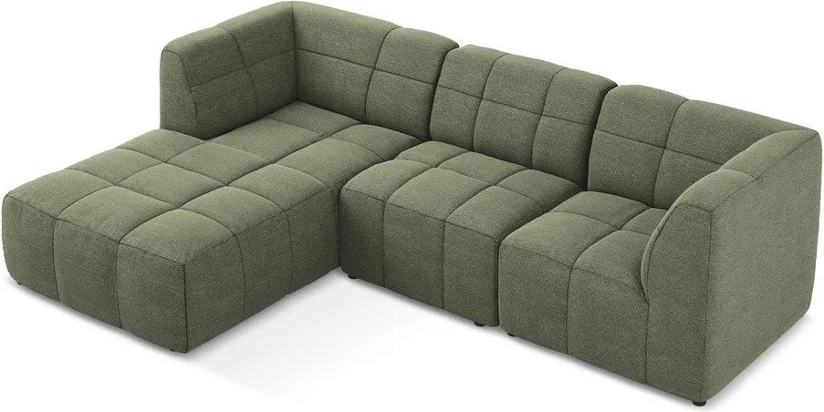 Зелен ъглов диван от прежда с примки от букле (ляв ъгъл) Aloha – Makamii