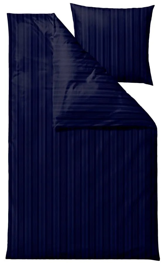Тъмносиньо единично удължено спално бельо от дамаск 140x220 cm Noble – Södahl