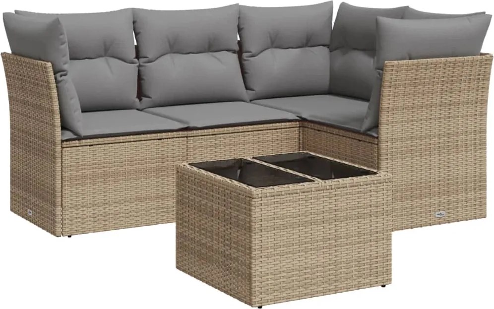 3249428 vidaXL Градински комплект диван с възглавници 5 части бежов полиратан