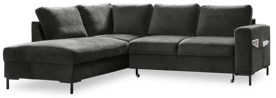 Тъмносив кадифен разтегателен ъглов диван (ляв ъгъл) Lofty Lilly – Miuform