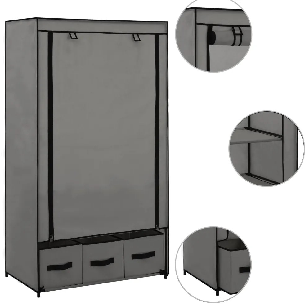 282460 vidaXL Гардероб, сив, 87x49x159 см, текстил