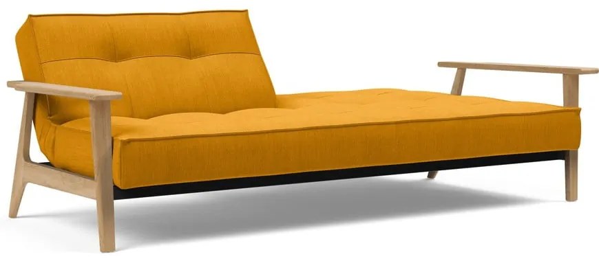 Оранжев разтегателен диван с дървени подлакътници Splitback - Innovation