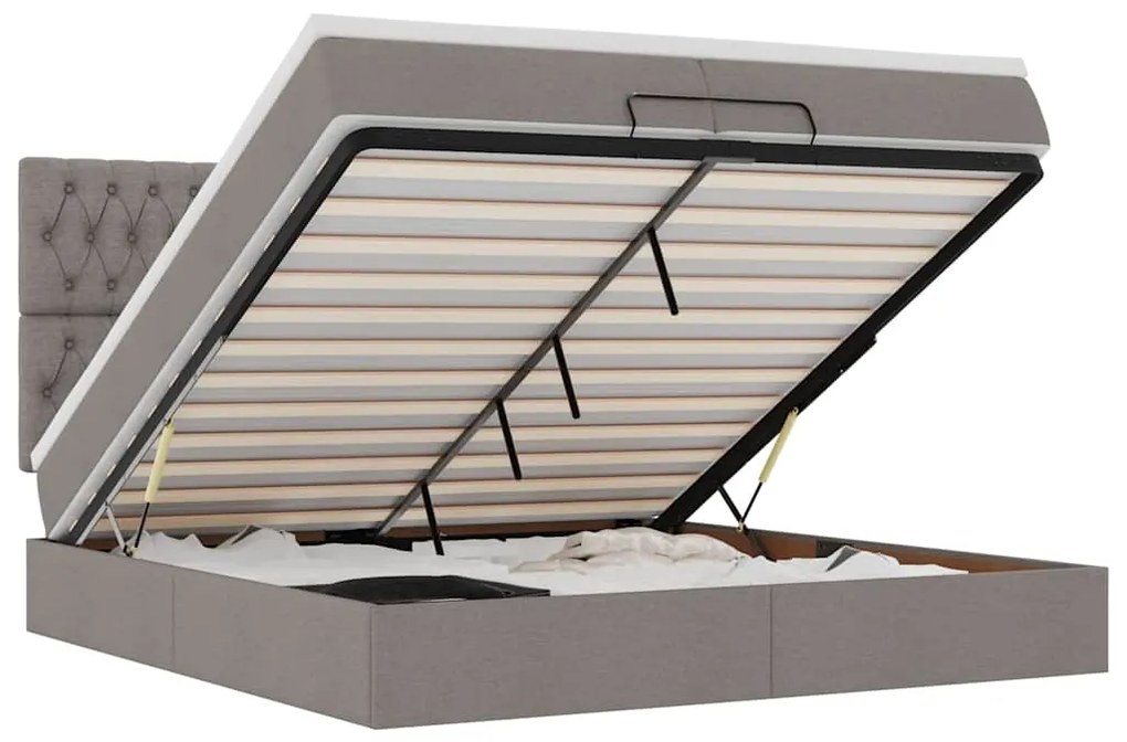 3314118 vidaXL Османска легло с матрак и LED, таупе, 200x200 см, плат
