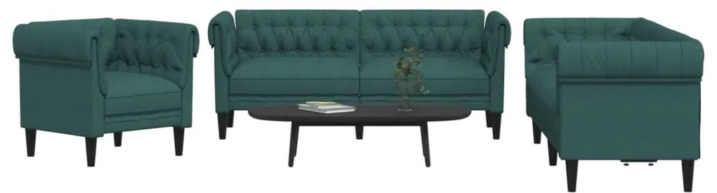 3209195 vidaXL Комплект дивани от 3 части, тъмнозелен, текстил