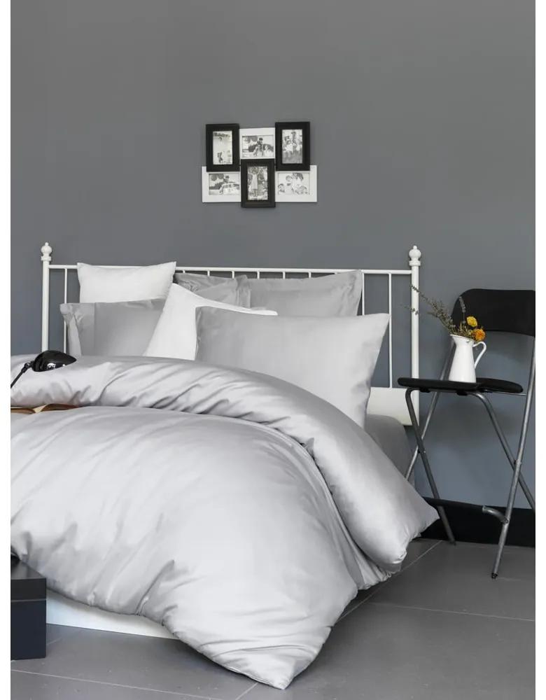 Светлосиво памучно спално бельо от сатен за двойно легло 200x200 cm - Mijolnir
