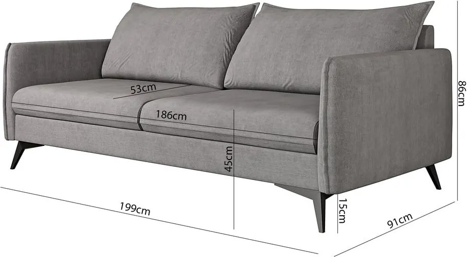 Сив диван 199 cm Juli Bis – Ropez