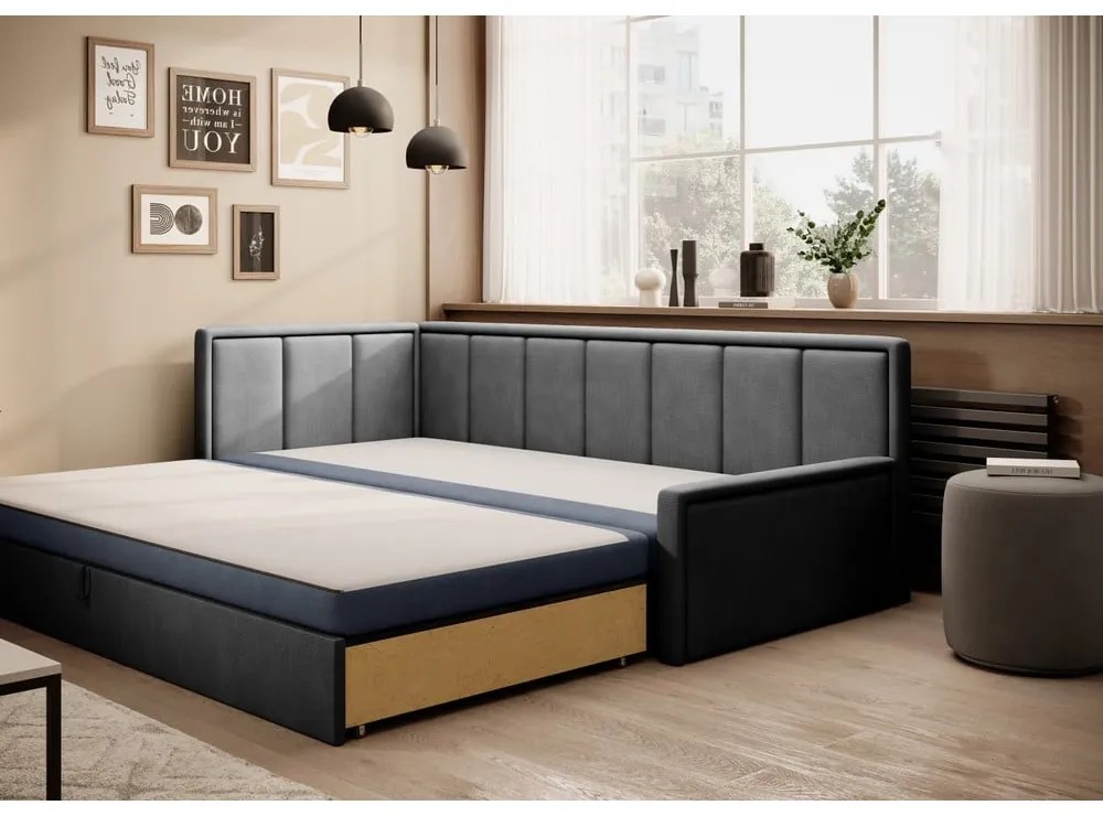 Син/сив шенилов сгъваем/с място за съхранение диван 214 cm Fulgeo – ELTAP