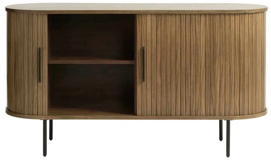 Кафяв нисък скрин от декор от дъб с плъзгащи се врати 140x76 cm Nola – Unique Furniture