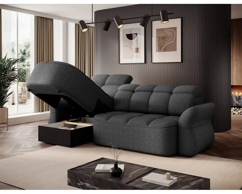 Тъмносив кадифен сгъваем/с място за съхранение ъглов диван (ляв ъгъл) Beneth – ELTAP