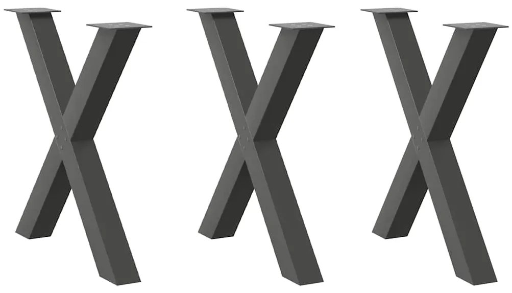 4012994 vidaXL Крака за трапезна маса, X-образни, 3 бр., антрацит, 80x(72-73) см, стомана