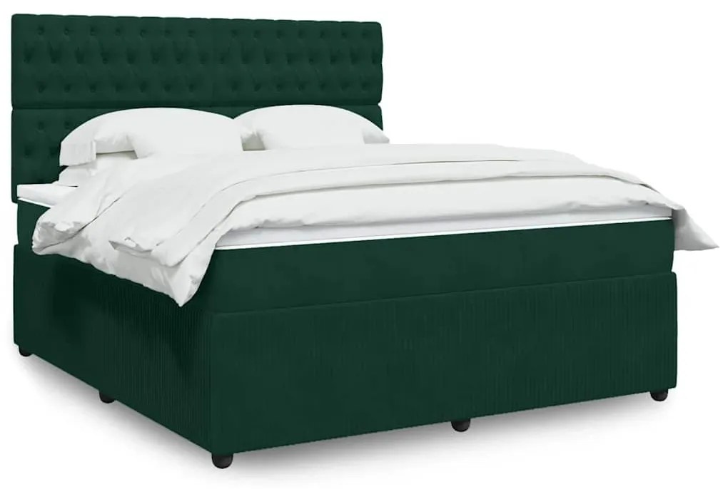 3292415 vidaXL Боксспринг легло с матрак, тъмнозелено, 180x200 см, кадифе