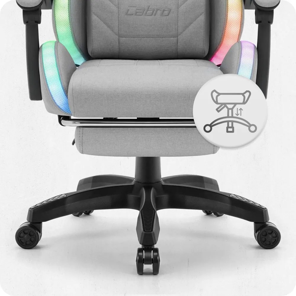 CABRO C501 геймърски стол със LED осветление и подложка за крака, до 150 кг, сив