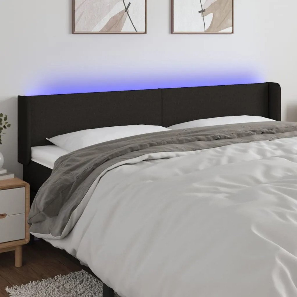 3122980 vidaXL LED горна табла за легло, черна, 203x16x78/88 см, плат