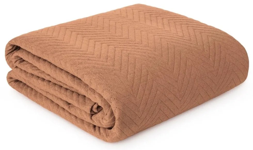 Едноцветна покривка за легло с ватирана геометрична шарка - тухленооранжево Ширина: 200 см | Дължина: 220 см