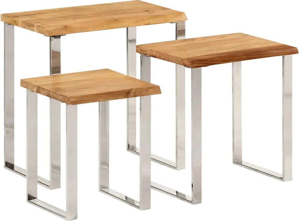 372761 vidaXL Стифиращи маси, 3 бр, с жив ръб, акация масив