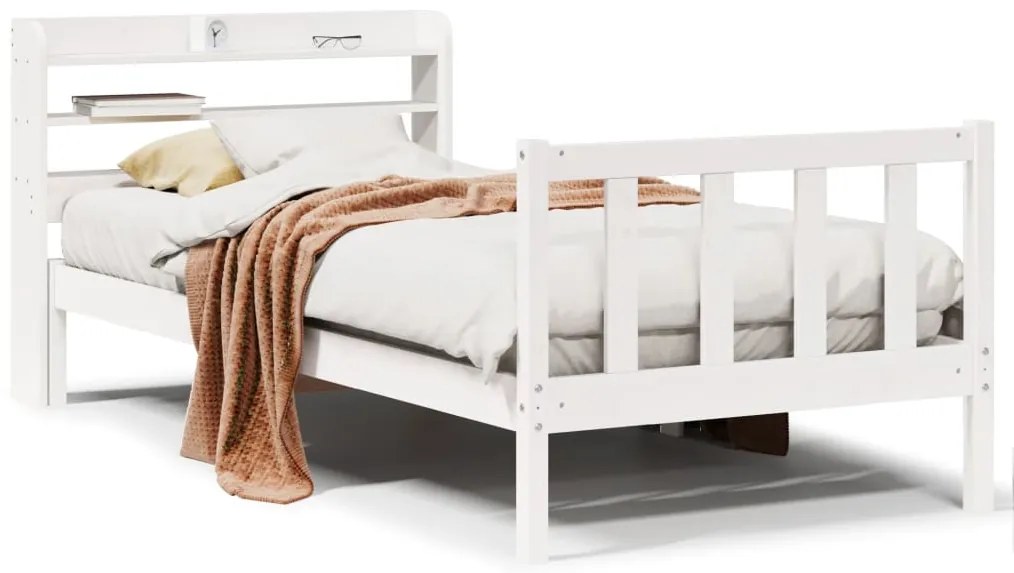 3306567 vidaXL Рамка за легло без матрак, бял, 90x190 см, борово дърво масив