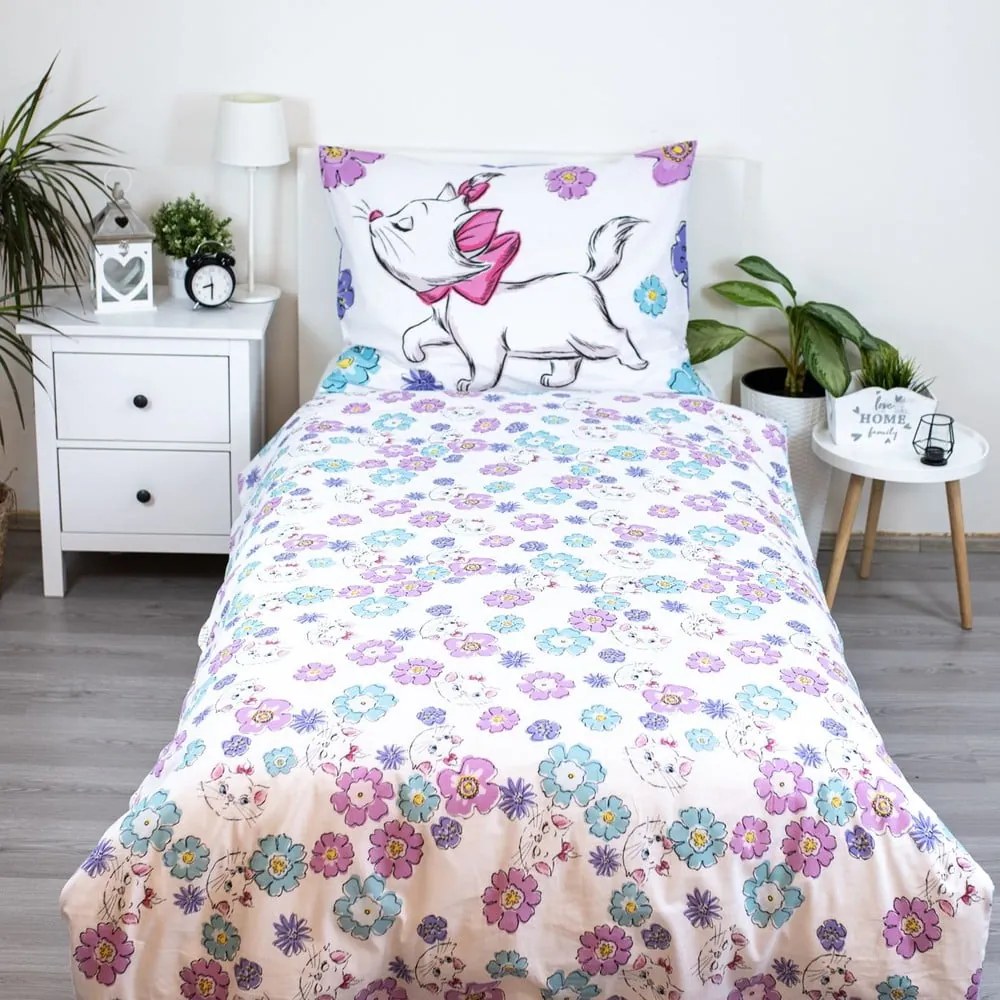 Бяло единично памучно детско спално бельо 140x200 cm Marie Cat "Floral" – Jerry Fabrics