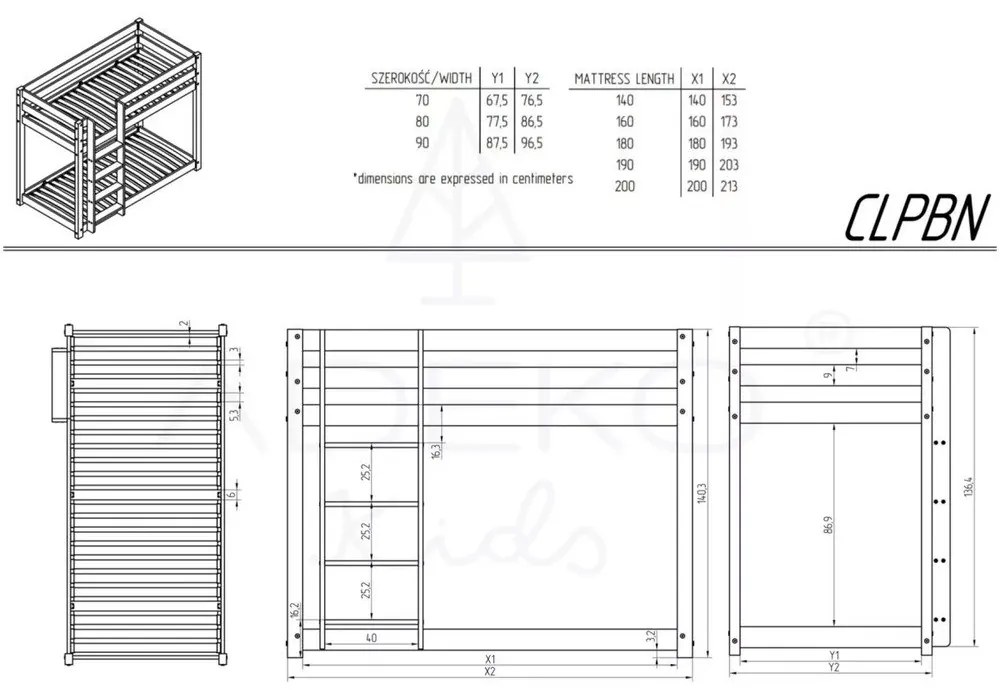 Детско двуетажно разтегателно легло с място за съхранение с включена подматрачна рамка в естествен цвят 90x180 cm CLPBN – Adeko