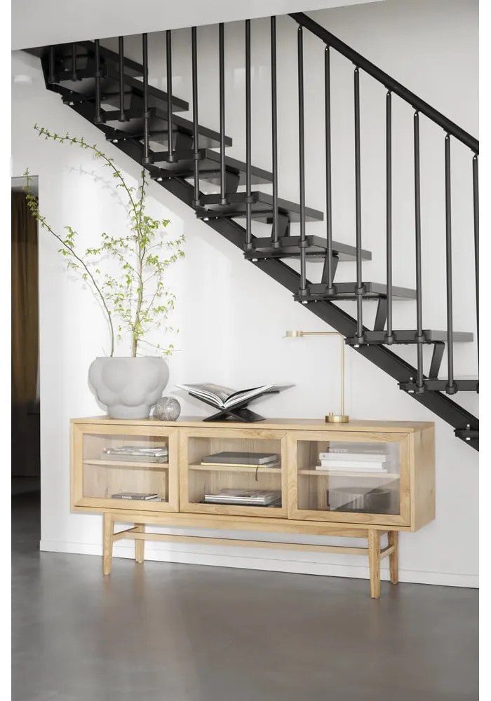 Витрина от декор от дъб с плъзгащи се врати в естествен цвят 170x75 cm Hazelton – Rowico