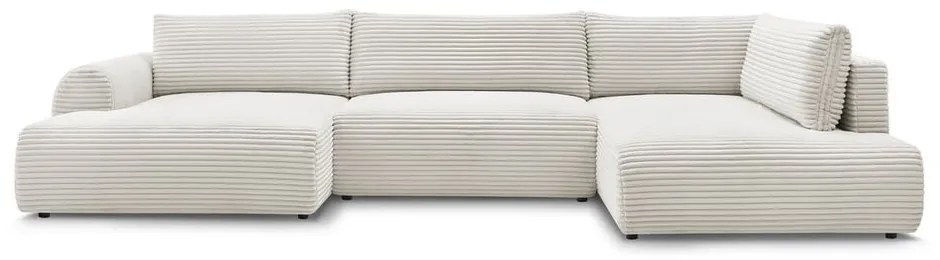 Кремав разтегателен ъглов диван от рипсено кадифе (ляв ъгъл/"U" форма) Lucien – Bobochic Paris