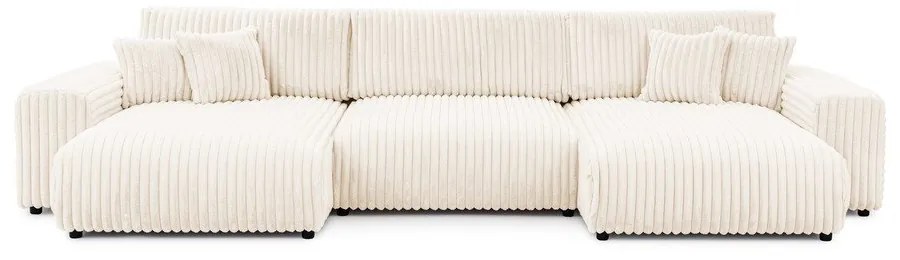 Кремав сгъваем/с място за съхранение ъглов диван от рипсено кадифе (U форма) Sarina – Ropez