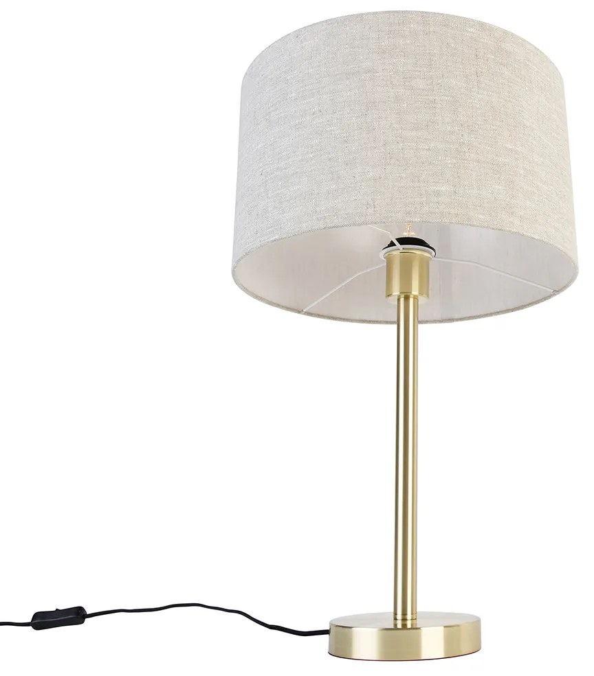 Класическа настолна лампа месинг със светло сив абажур 35 см - Simplo