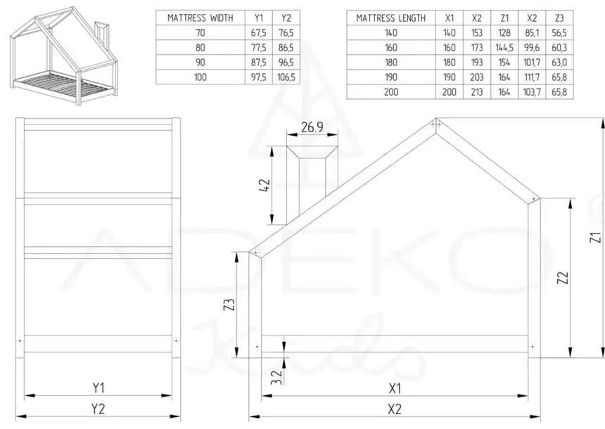 Легло тип къща от борова дървесина, 90 x 200 cm Mila DMS - Adeko