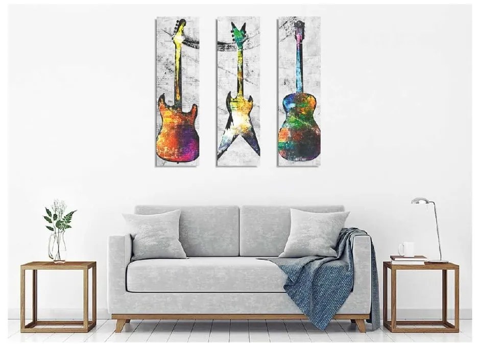 Картина за стена от 3 части върху платно Китари - Wallity