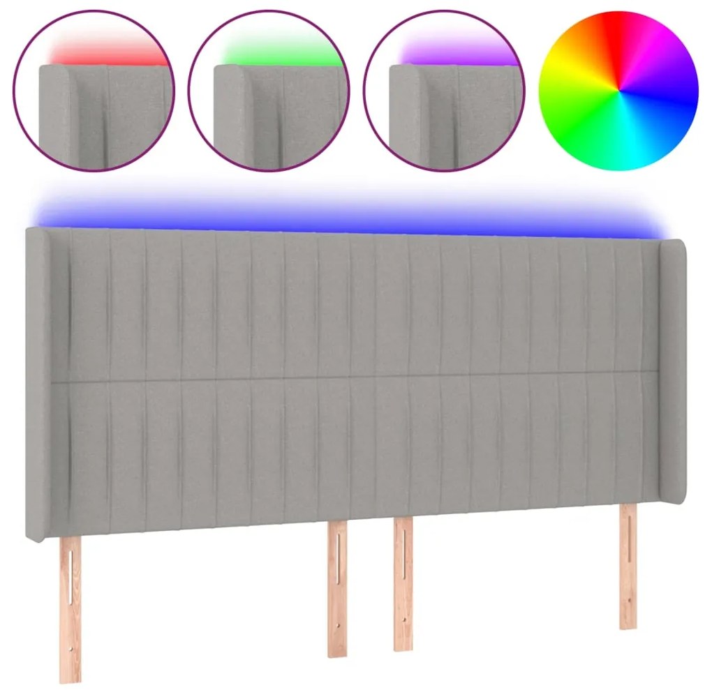 3124300 vidaXL LED горна табла за легло, светлосива, 183x16x118/128 см, плат