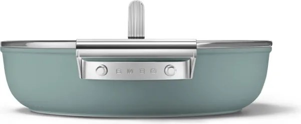 Плитка тенджера с капак Smeg DPF2812EGM, 28 см, 4.3 л, Керамично незалепващо покритие, Фурна до 250C, Без PFAS, Индукция, Изумрудено зелен