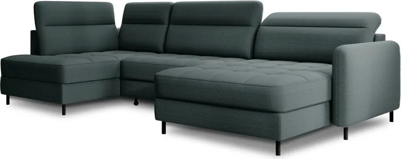 Зелен кадифен разтегателен ъглов диван с място за съхранение (ляв ъгъл U форма) Berrto – ELTAP