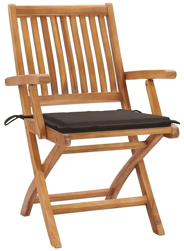 3072731 vidaXL Сгъваеми градински столове с възглавници, 4 бр, тик масив