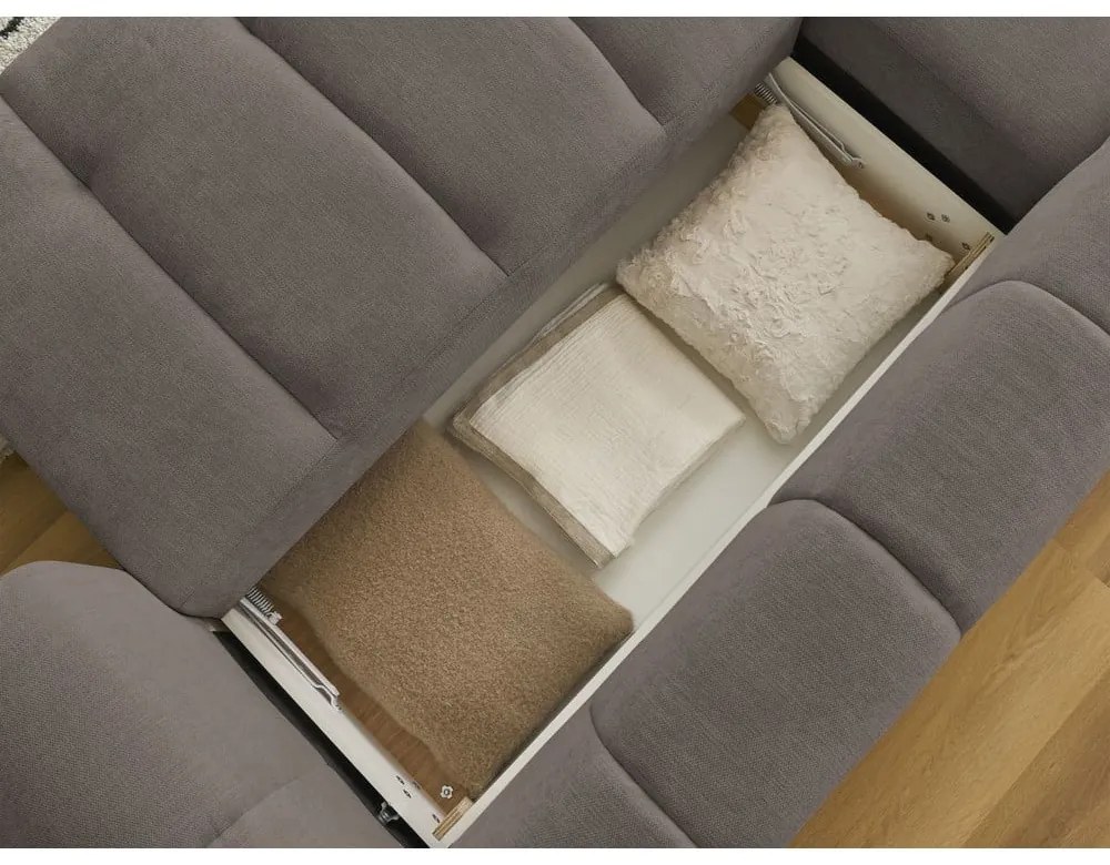 Кафяво-сив сгъваем/с място за съхранение ъглов диван (ляв ъгъл) Fuji – Bobochic Paris