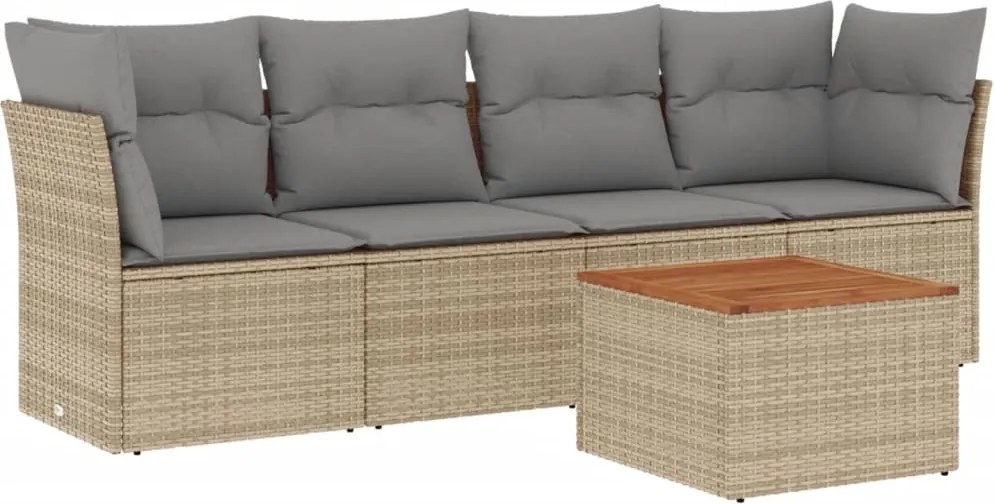 3255807 vidaXL Градински диван с възглавници 5 части бежов микс полиратан