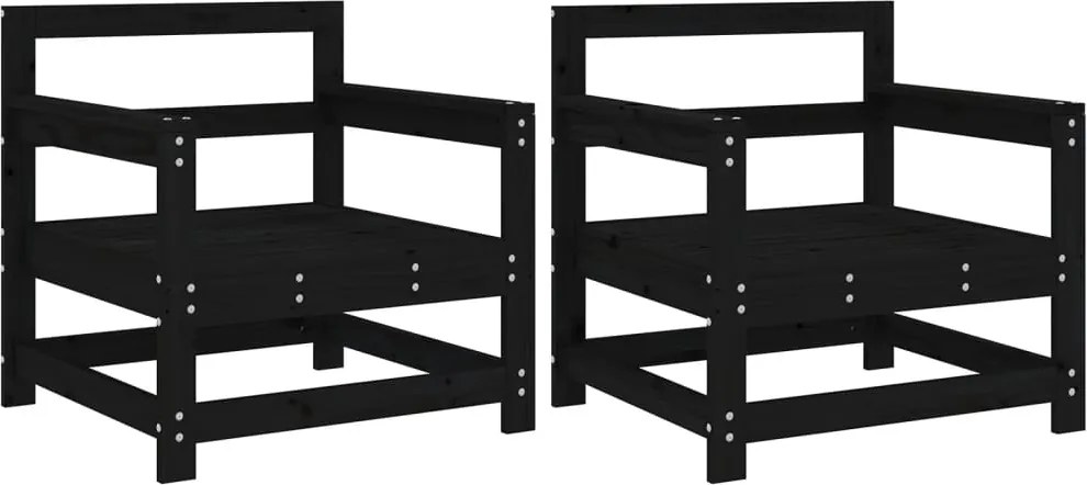 825496 vidaXL Градински столове, 2 бр, черни, борово дърво масив