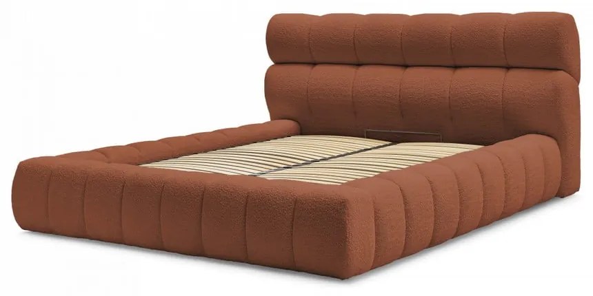 Оранжево двойно тапицирано легло с място за съхранение с включена подматрачна рамка 180x200 cm Mont Blanc – Bobochic Paris